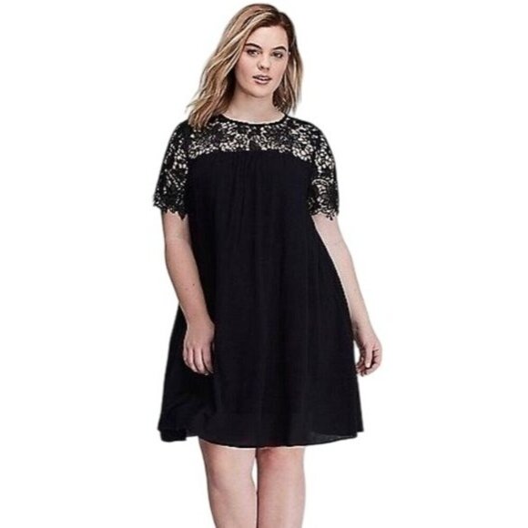 Lane‎ Bryant Dress Women 18 Black Lace Crochet Gauze Swing Mini Whimsigoth Boho - Picture 1 of 14